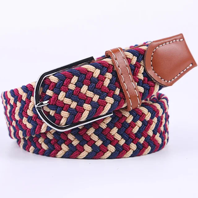 Men's Woven Elastic Belt with D-Ring Buckle