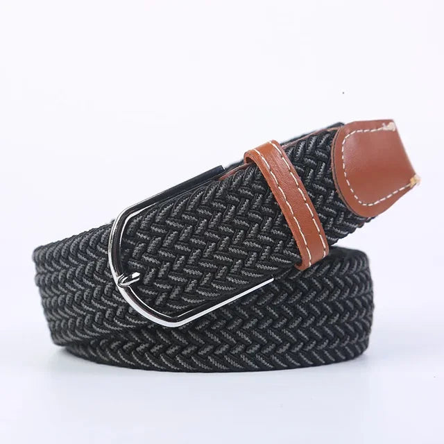 Men's Woven Elastic Belt with D-Ring Buckle