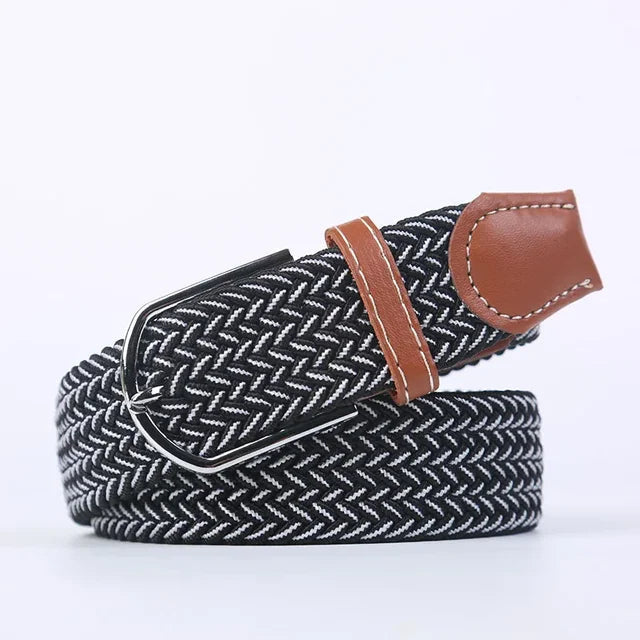 Men's Woven Elastic Belt with D-Ring Buckle