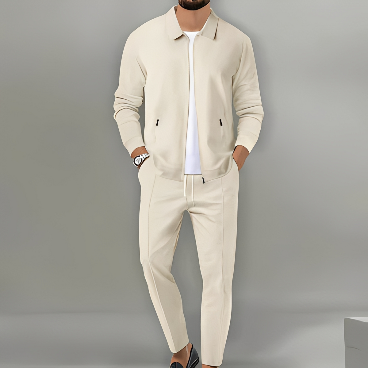 Men's Zip-Up Jacket Suit Set