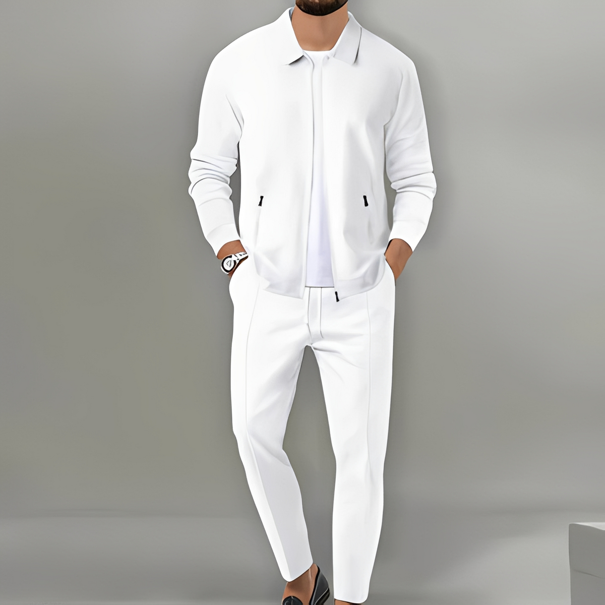 Men's Zip-Up Jacket Suit Set