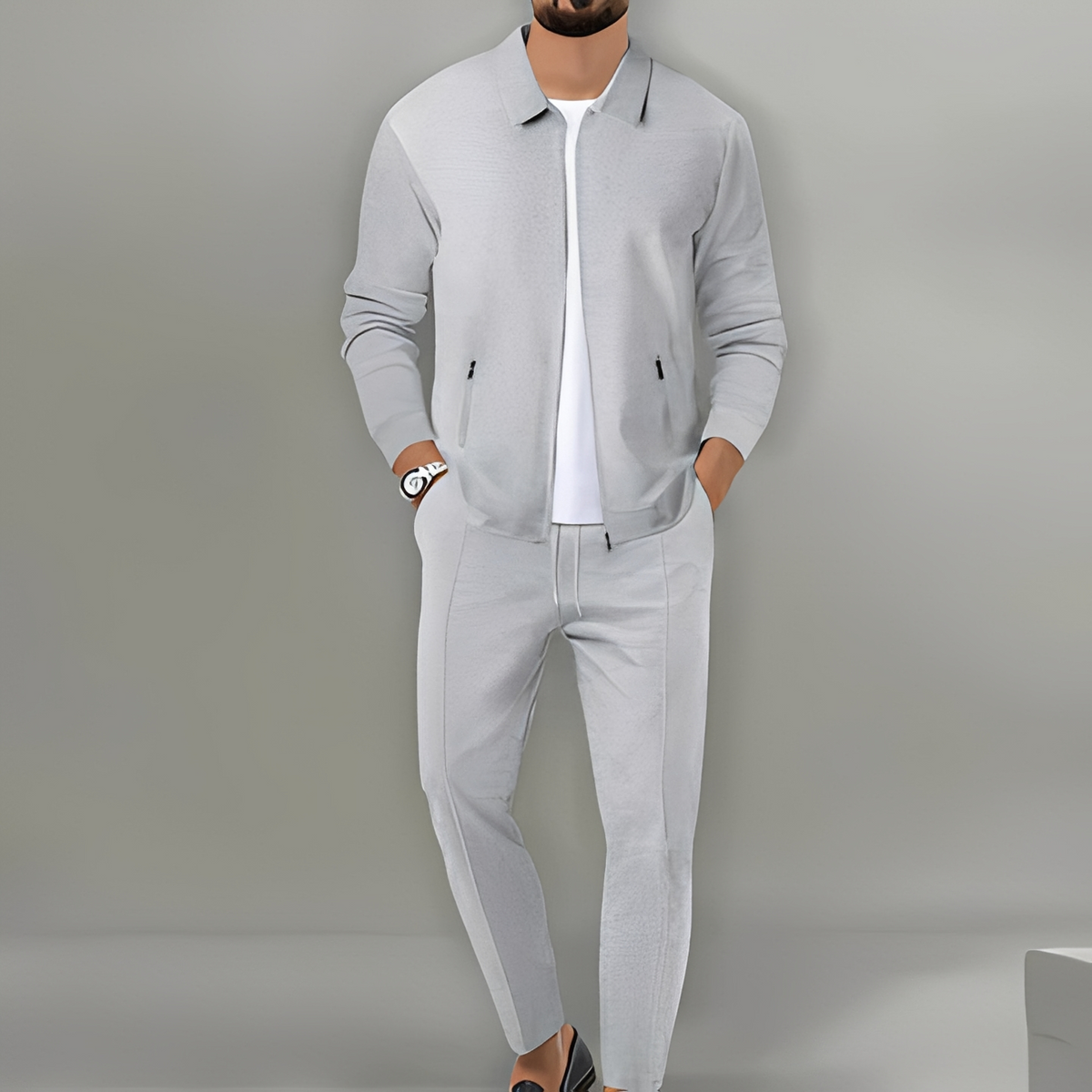Men's Zip-Up Jacket Suit Set