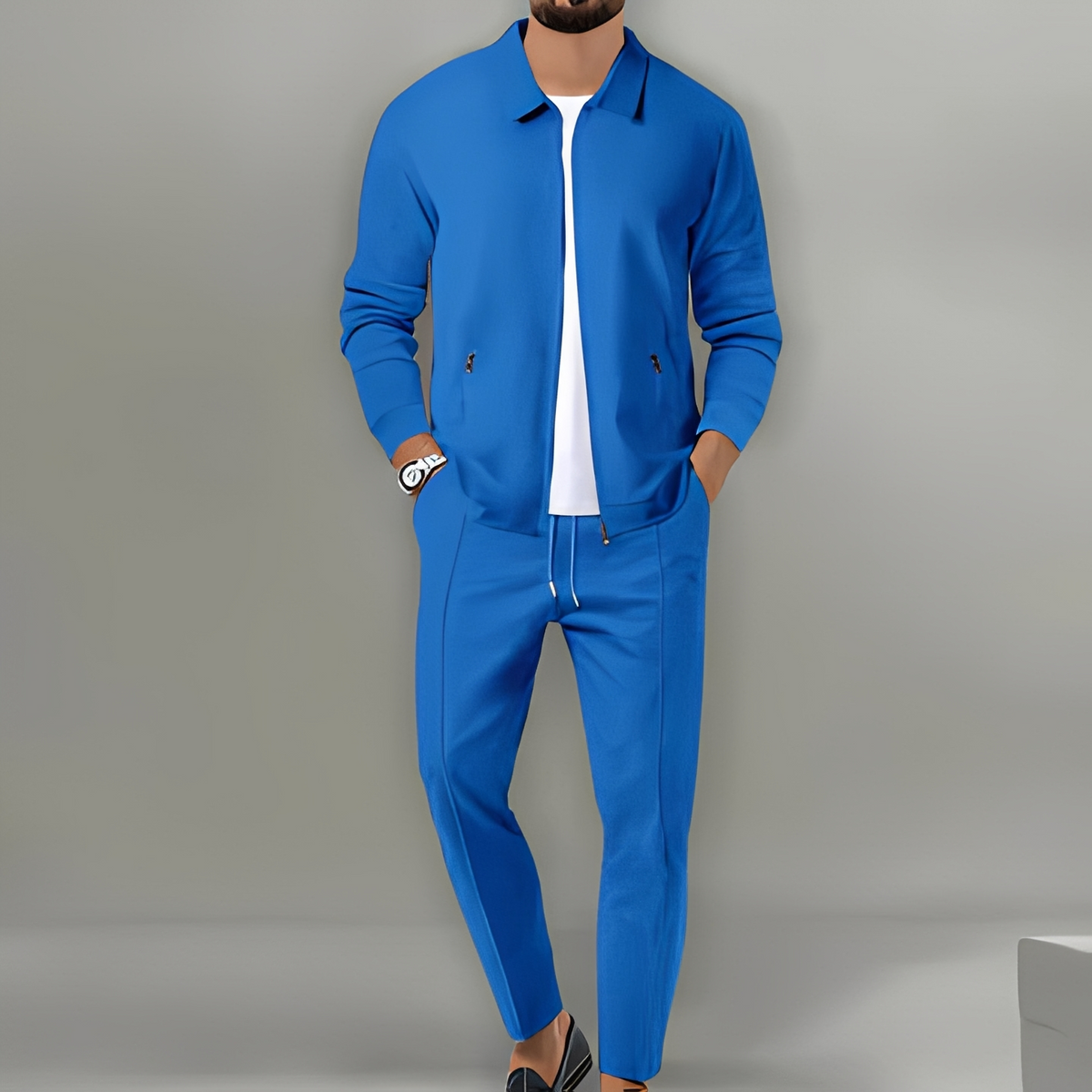Men's Zip-Up Jacket Suit Set