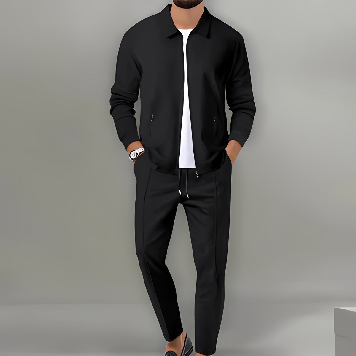 Men's Zip-Up Jacket Suit Set