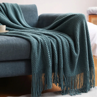 Merino-Style Knit Throw Blanket with Tassels
