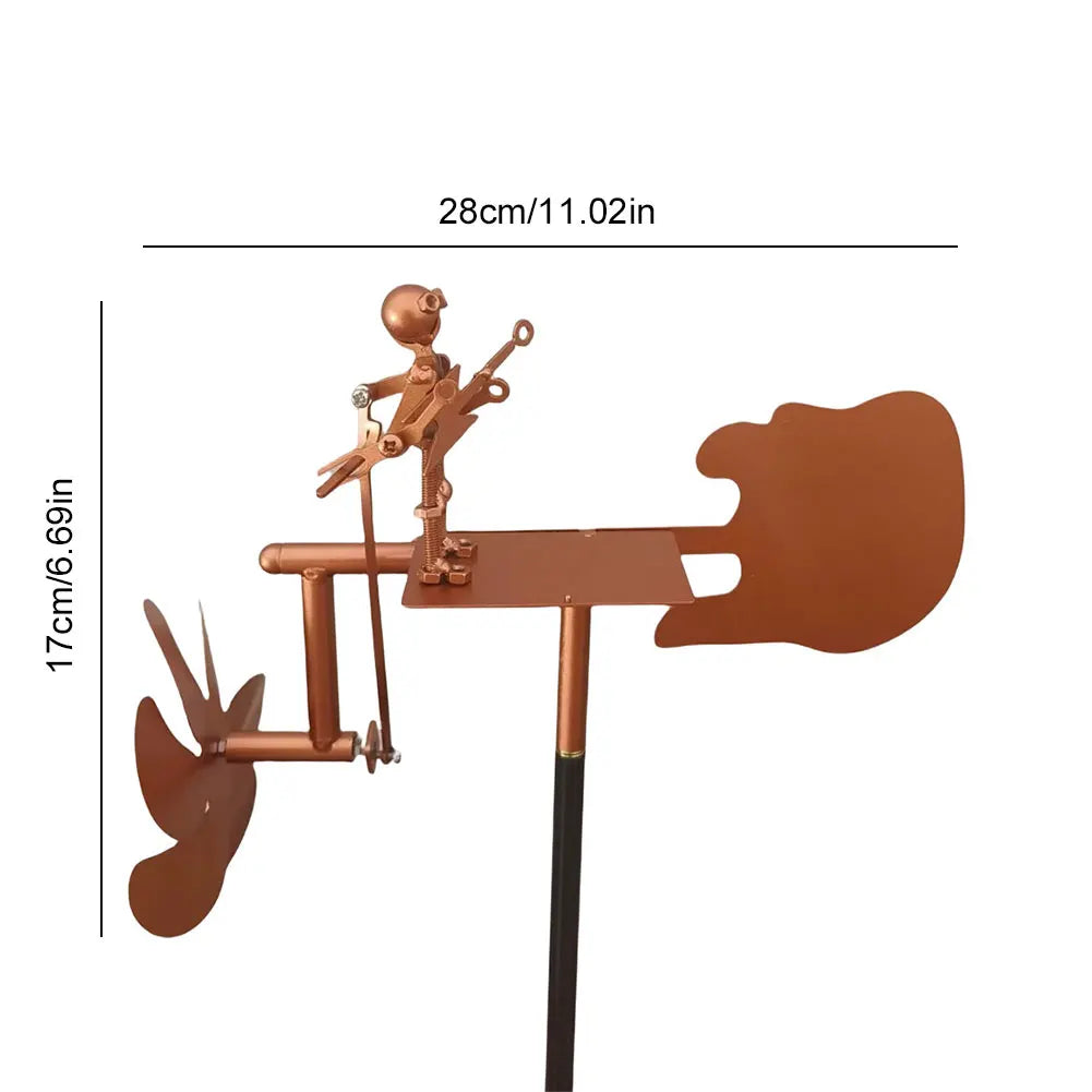 Metal Guitar Wind Spinner | Handmade Wind Sculpture | Rock Decor for Garden & Patio