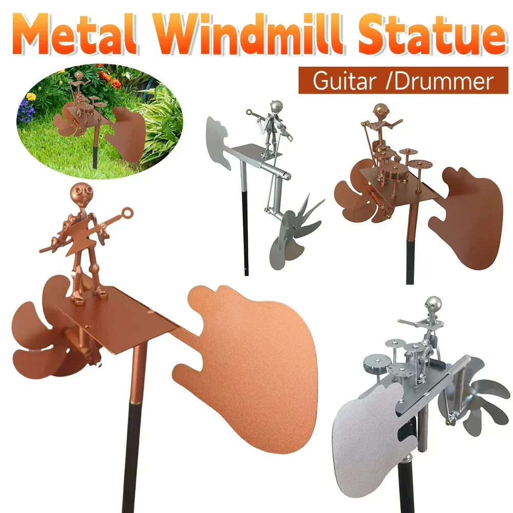 Metal Guitar Wind Spinner | Handmade Wind Sculpture | Rock Decor for Garden & Patio