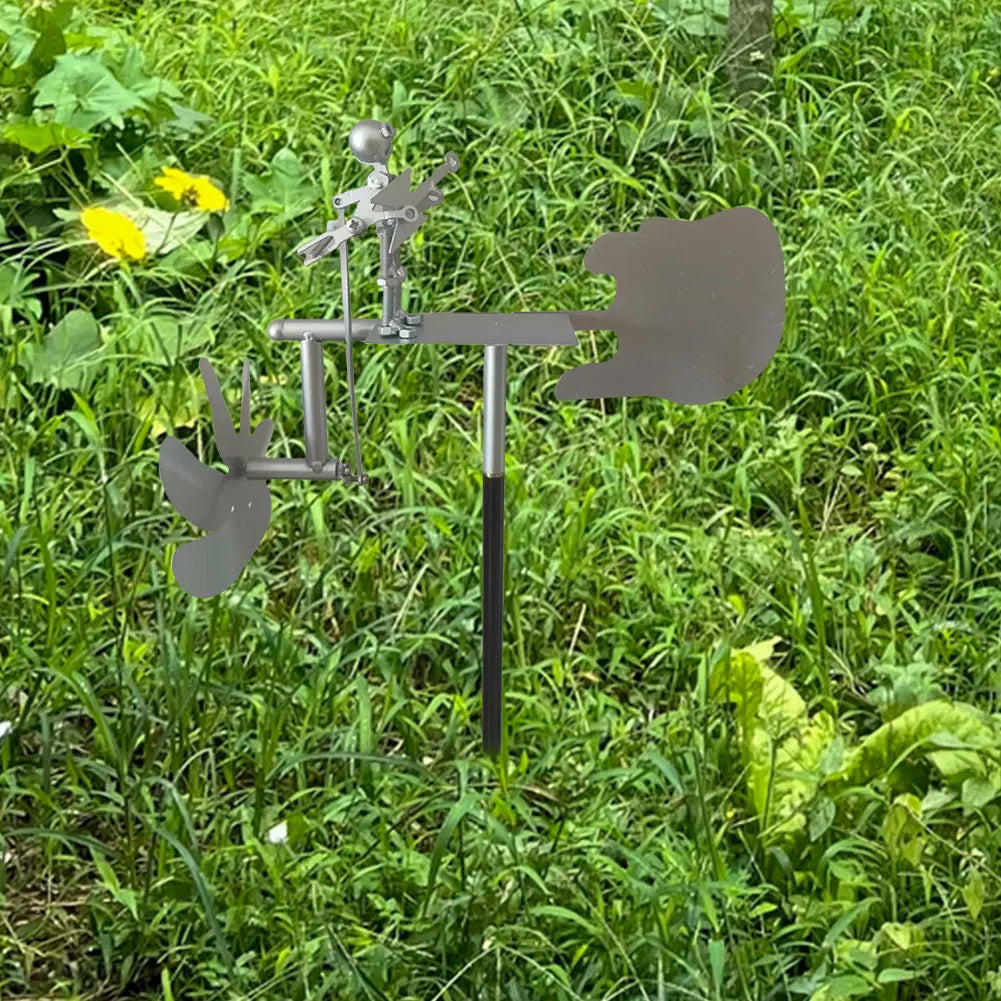 Metal Guitar Wind Spinner | Handmade Wind Sculpture | Rock Decor for Garden & Patio