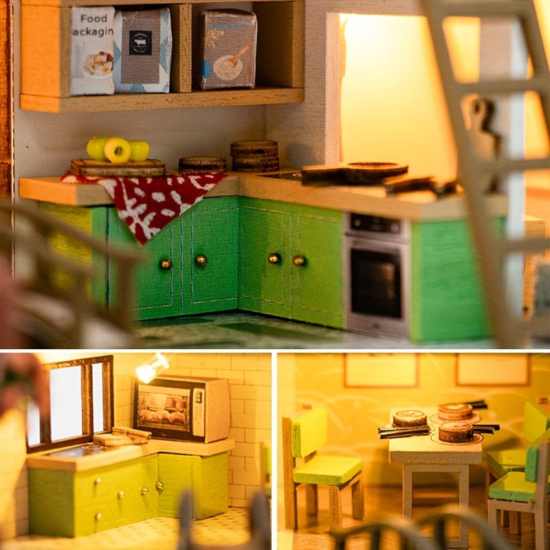 Miniature Villa 3D Puzzle Kit – Handmade Model with LED Lighting and Detailed Interior