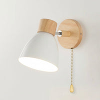 Minimalist Scandinavian Style Wood and Metal Wall Lamp with Conical Design - Hardwired E27 230V