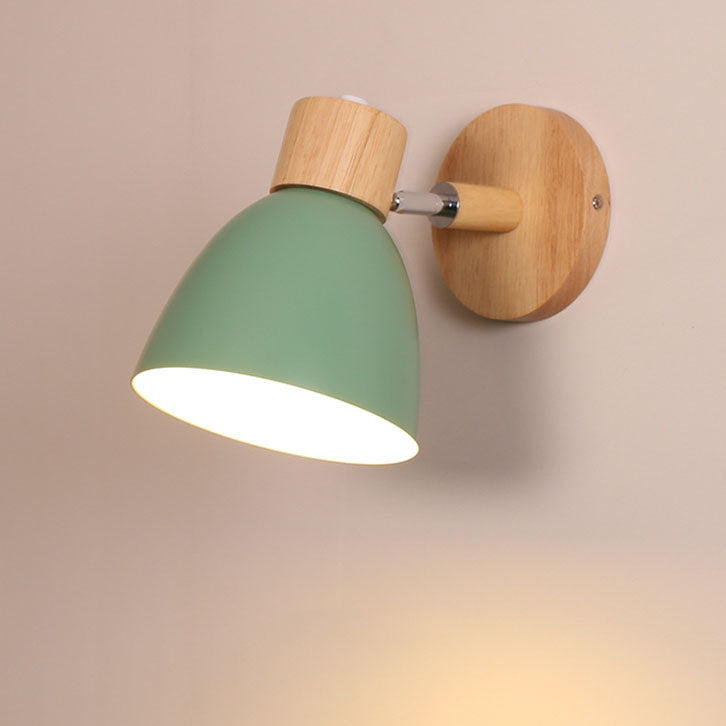 Minimalist Scandinavian Style Wood and Metal Wall Lamp with Conical Design - Hardwired E27 230V