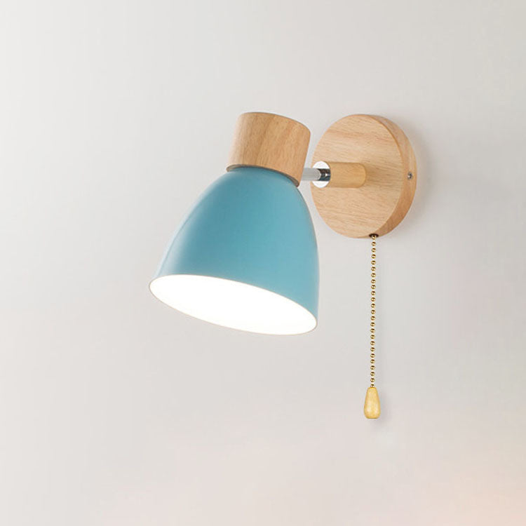 Minimalist Scandinavian Style Wood and Metal Wall Lamp with Conical Design - Hardwired E27 230V