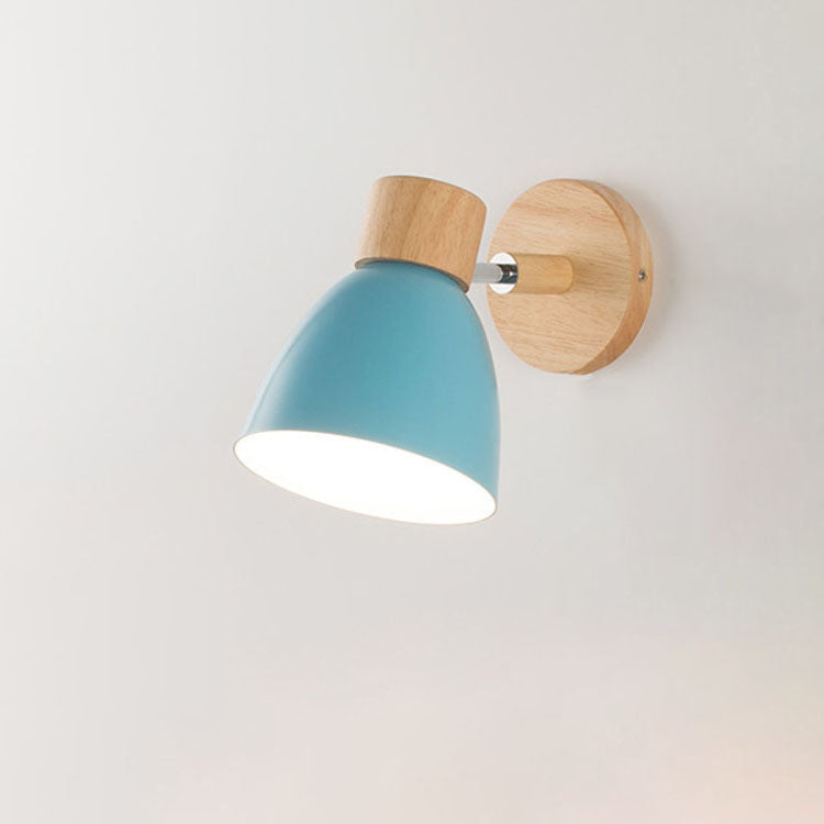 Minimalist Scandinavian Style Wood and Metal Wall Lamp with Conical Design - Hardwired E27 230V