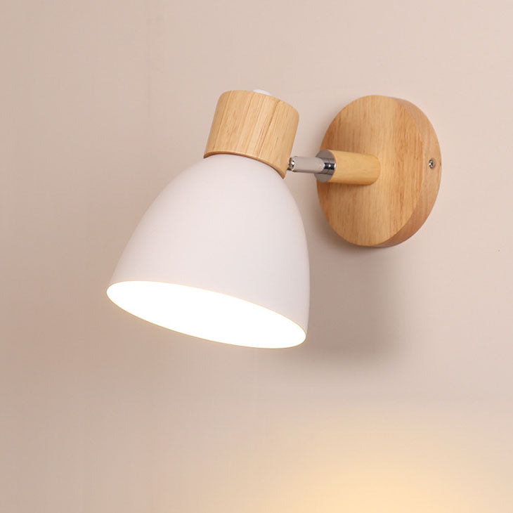Minimalist Scandinavian Style Wood and Metal Wall Lamp with Conical Design - Hardwired E27 230V