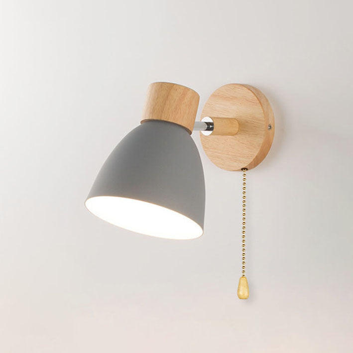 Minimalist Scandinavian Style Wood and Metal Wall Lamp with Conical Design - Hardwired E27 230V