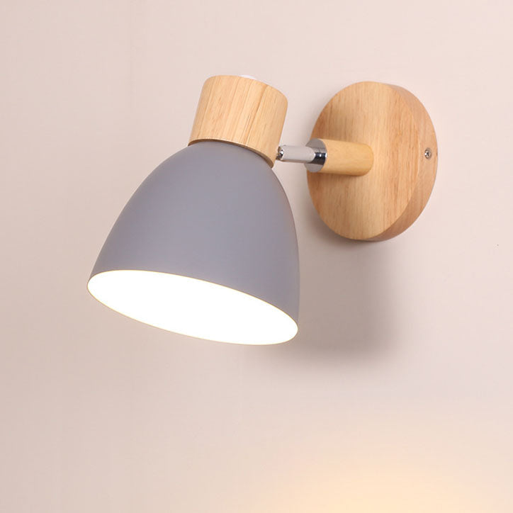 Minimalist Scandinavian Style Wood and Metal Wall Lamp with Conical Design - Hardwired E27 230V
