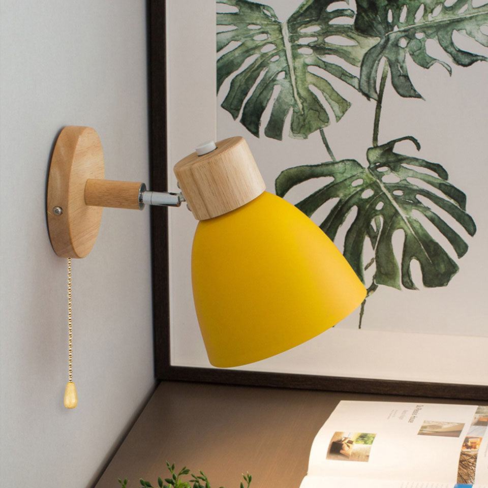 Minimalist Scandinavian Style Wood and Metal Wall Lamp with Conical Design - Hardwired E27 230V