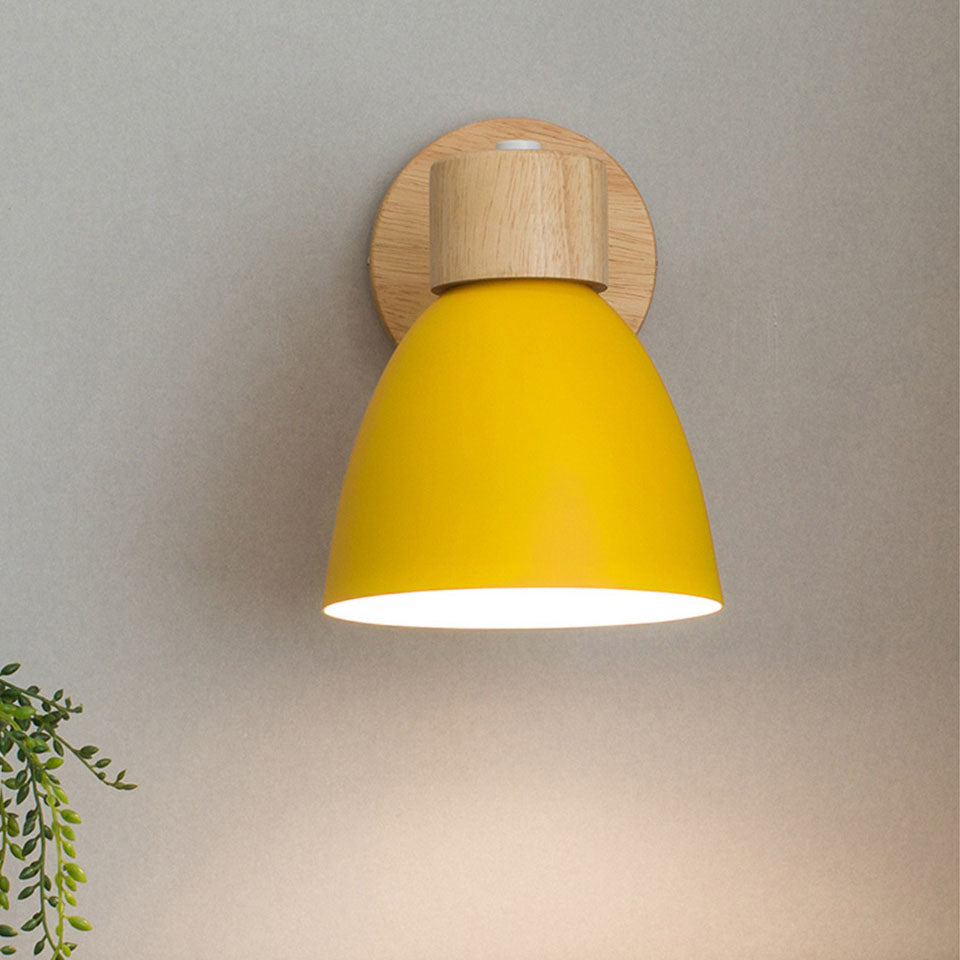 Minimalist Scandinavian Style Wood and Metal Wall Lamp with Conical Design - Hardwired E27 230V