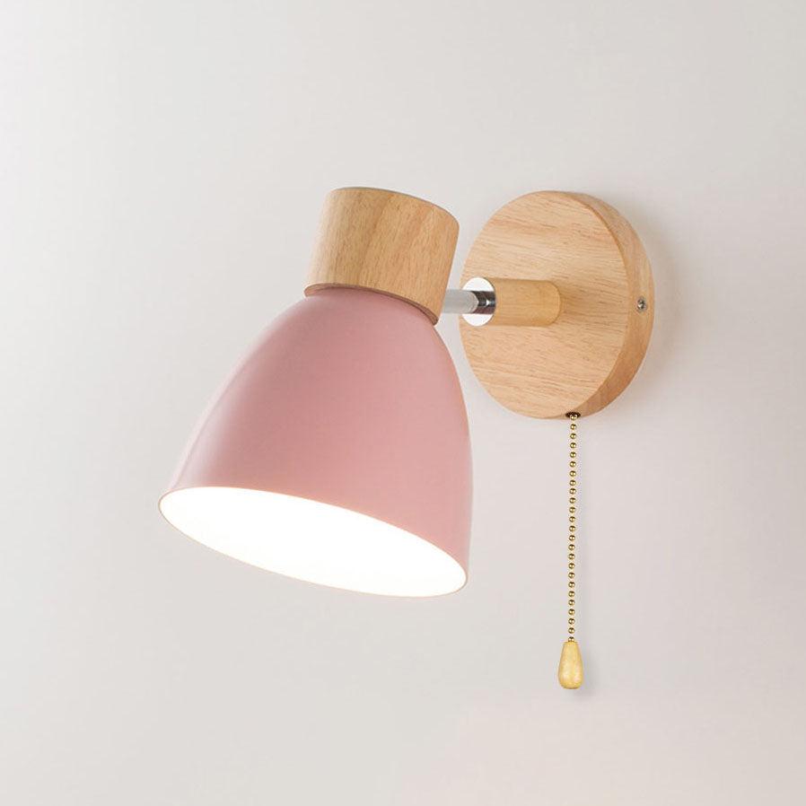 Minimalist Scandinavian Style Wood and Metal Wall Lamp with Conical Design - Hardwired E27 230V