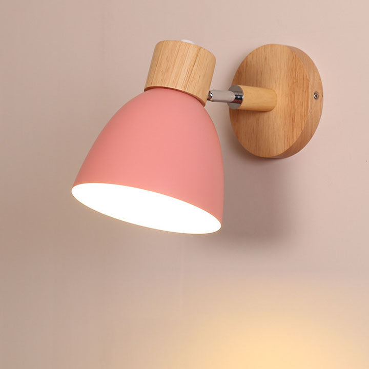 Minimalist Scandinavian Style Wood and Metal Wall Lamp with Conical Design - Hardwired E27 230V