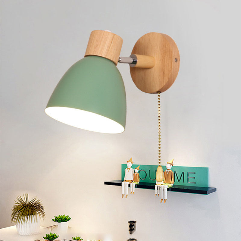 Minimalist Scandinavian Style Wood and Metal Wall Lamp with Conical Design - Hardwired E27 230V