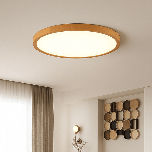 Modern Circular Ultra-Thin Wooden LED Ceiling Light Fixture