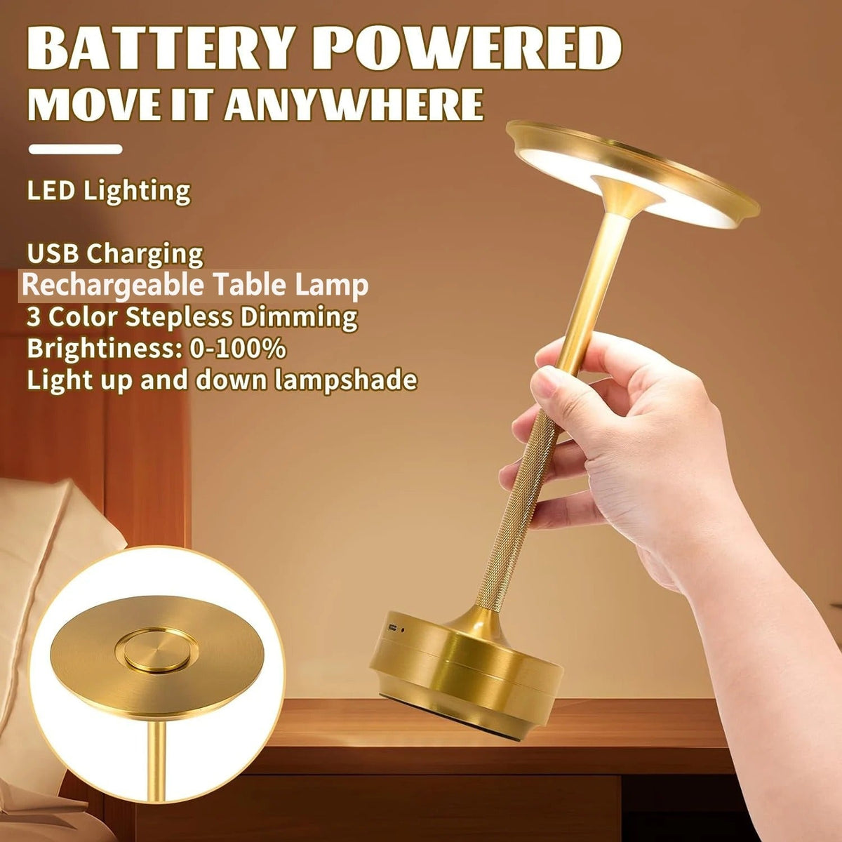 Modern Cordless Table Lamp - Rechargeable with LED Touch Sensor