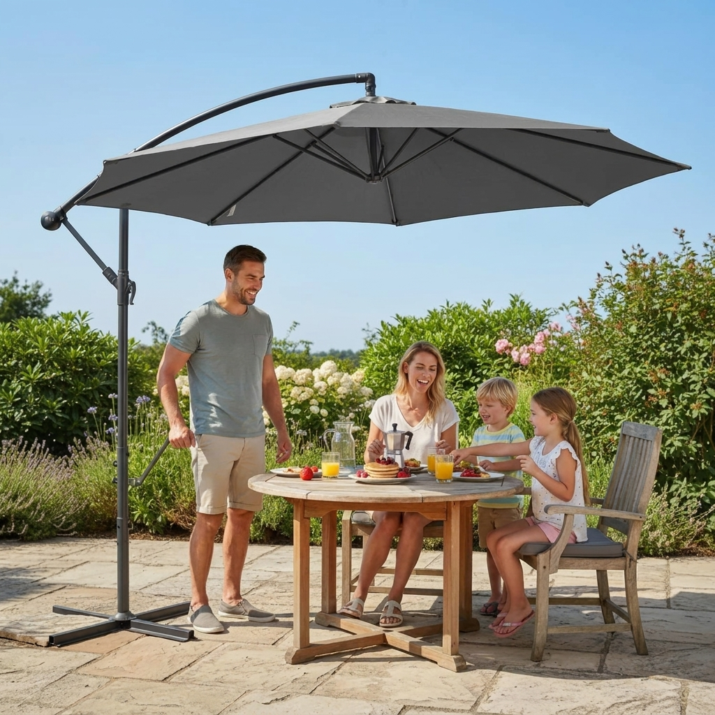 Modern Outdoor Sun Parasol with Easy Crank Mechanism