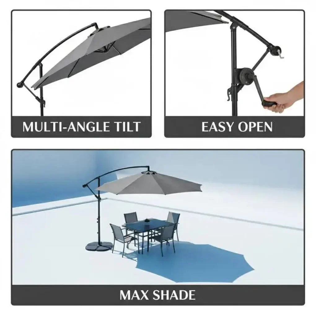 Modern Outdoor Sun Parasol with Easy Crank Mechanism