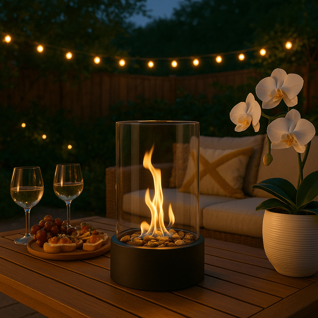 Modern Tabletop Fireplace with Real Flames & Smokeless Bioethanol Fuel