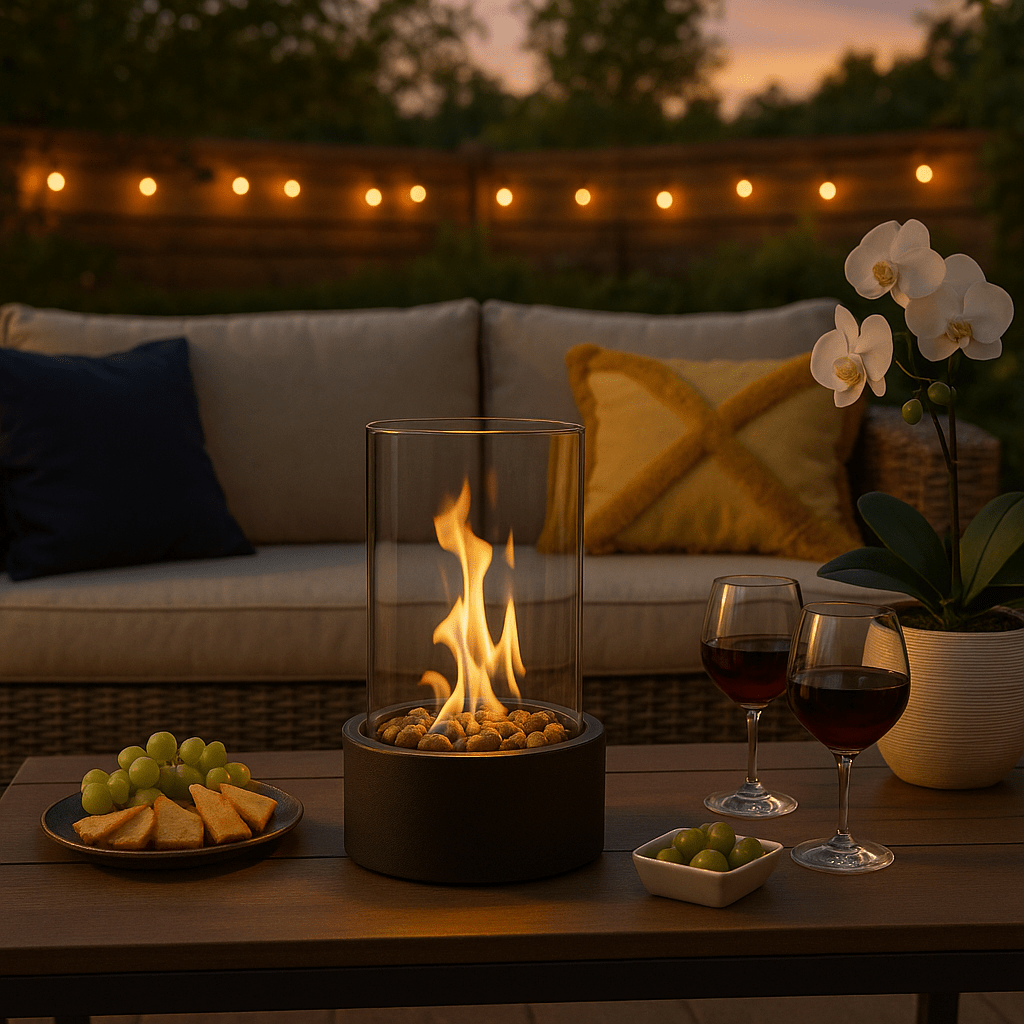 Modern Tabletop Fireplace with Real Flames & Smokeless Bioethanol Fuel
