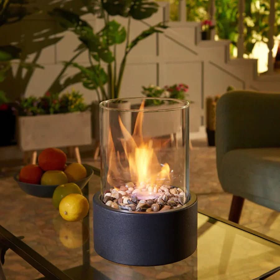 Modern Tabletop Fireplace with Real Flames & Smokeless Bioethanol Fuel