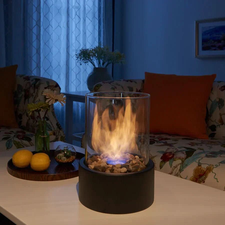 Modern Tabletop Fireplace with Real Flames & Smokeless Bioethanol Fuel