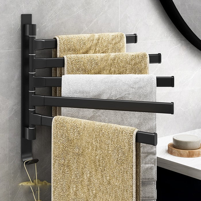 Modern Towel Holder Black - Wall-Mounted 5-Arm Design for Bathroom