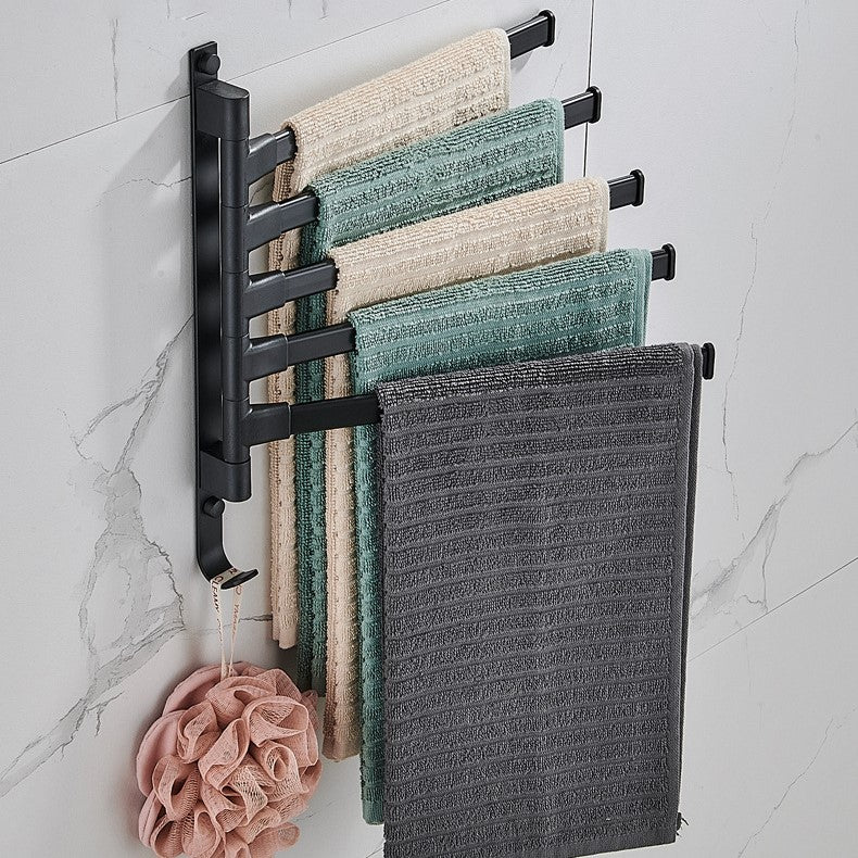 Modern Towel Holder Black - Wall-Mounted 5-Arm Design for Bathroom