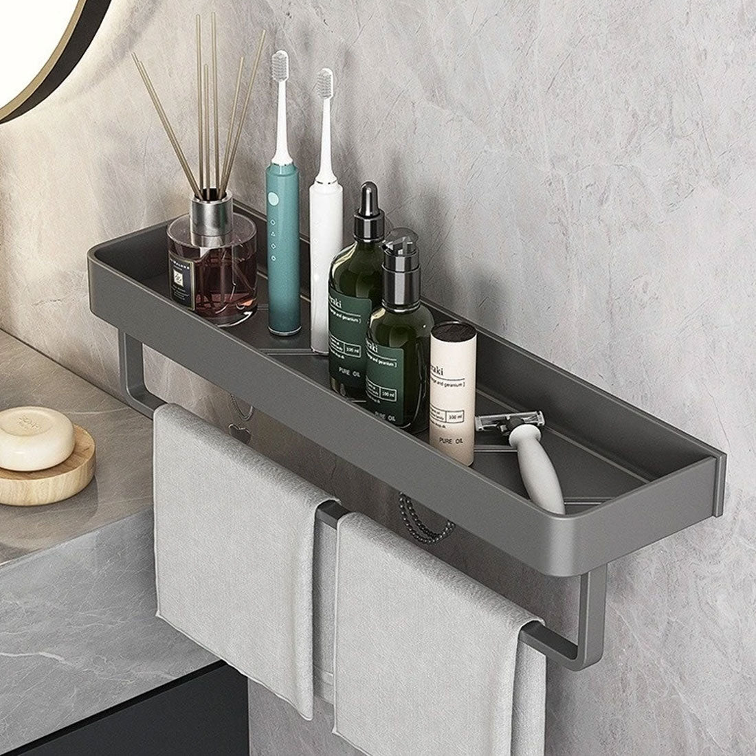 Modern Wall-Mounted Bathroom Rack with Storage Shelf and Towel Bar