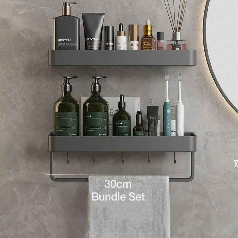 Modern Wall-Mounted Bathroom Rack with Storage Shelf and Towel Bar