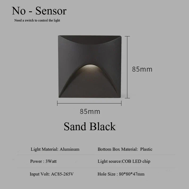 Modern Waterproof IP65 Outdoor Recessed LED Wall Light - 3W Embedded Step, Staircase, Balcony & Porch Light