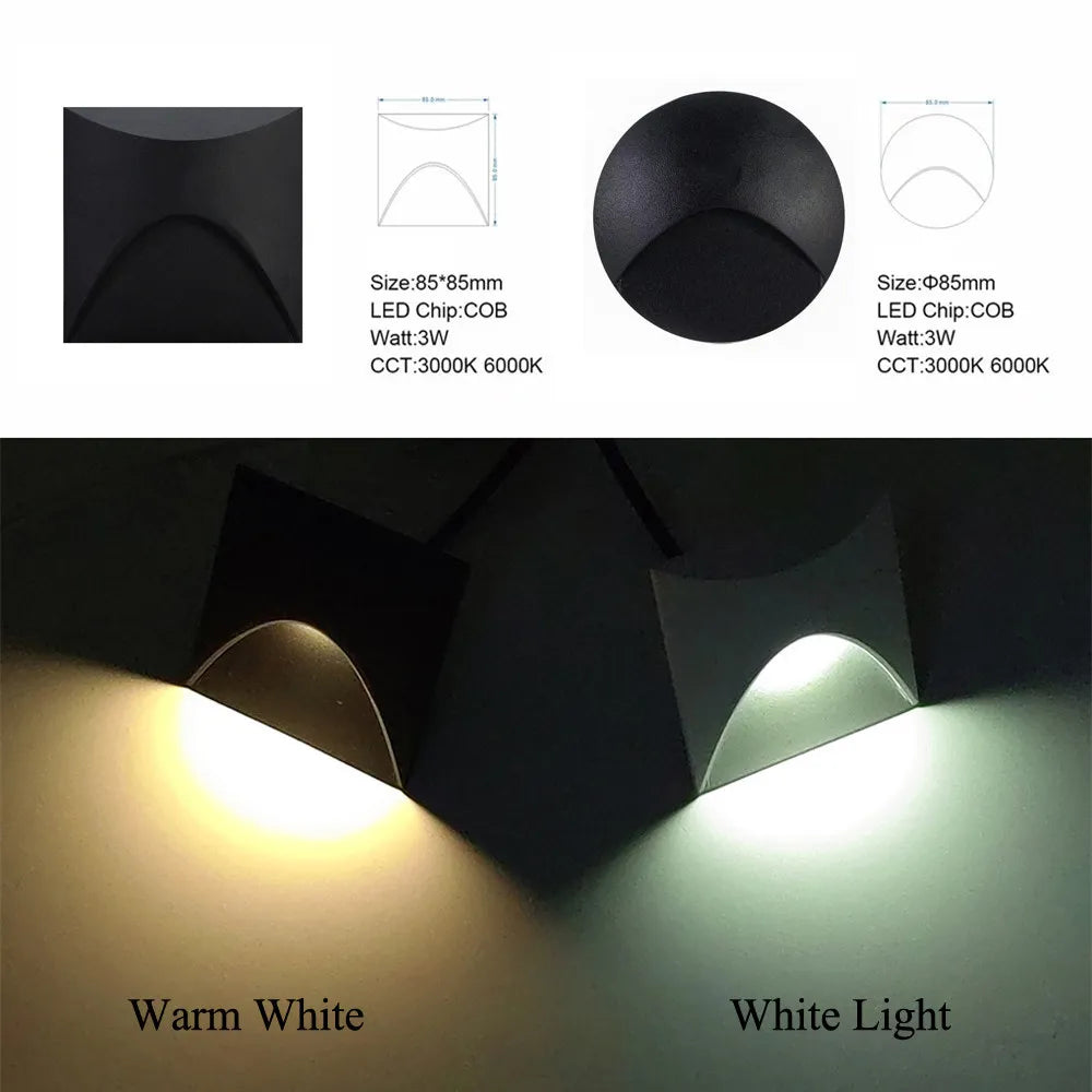 Modern Waterproof IP65 Outdoor Recessed LED Wall Light - 3W Embedded Step, Staircase, Balcony & Porch Light