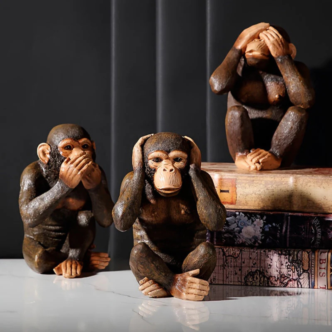 Monkey Statue Set of 3 - Playful Decorative Figurines with Character
