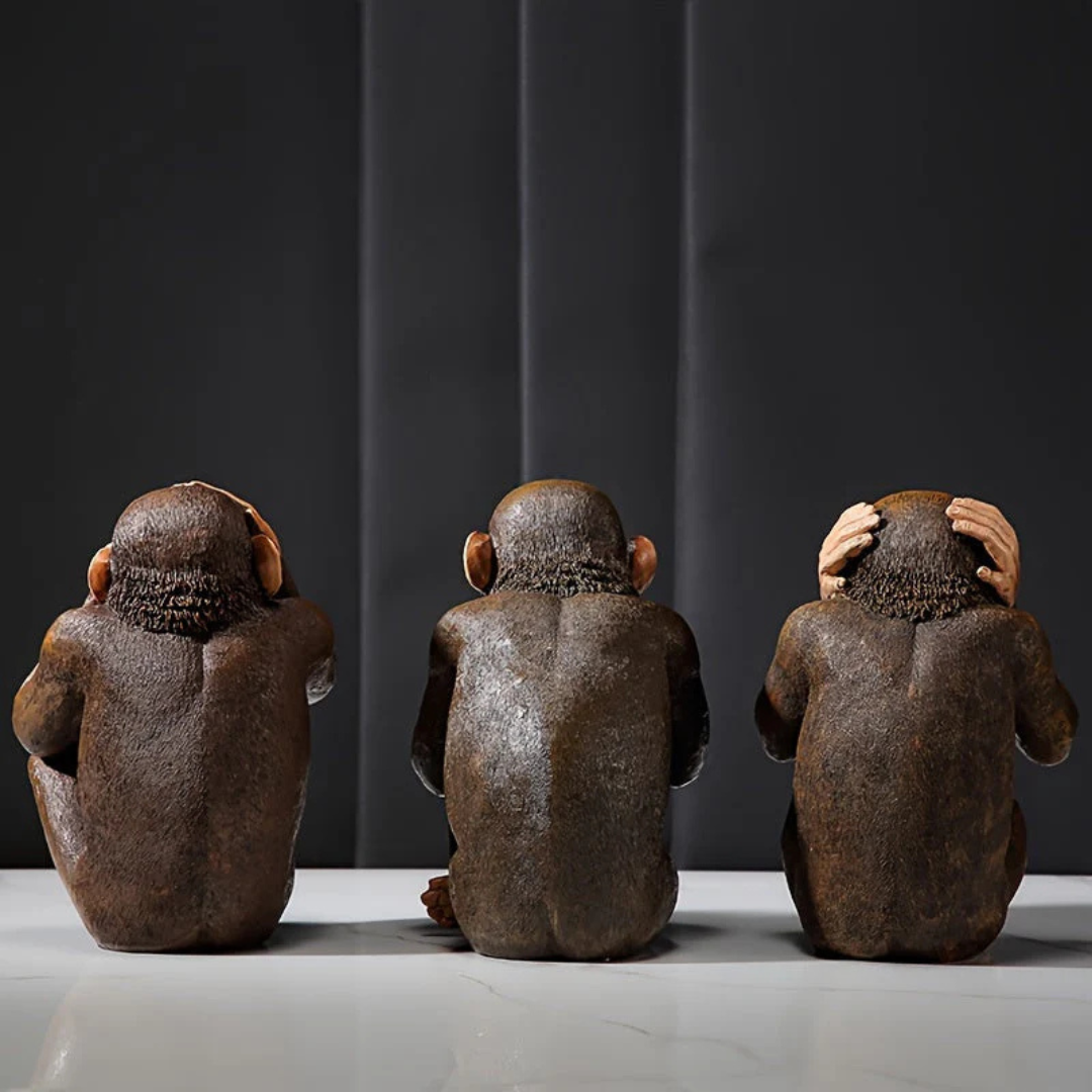 Monkey Statue Set of 3 - Playful Decorative Figurines with Character
