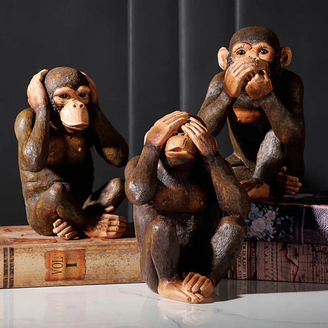 Monkey Statue Set of 3 - Playful Decorative Figurines with Character