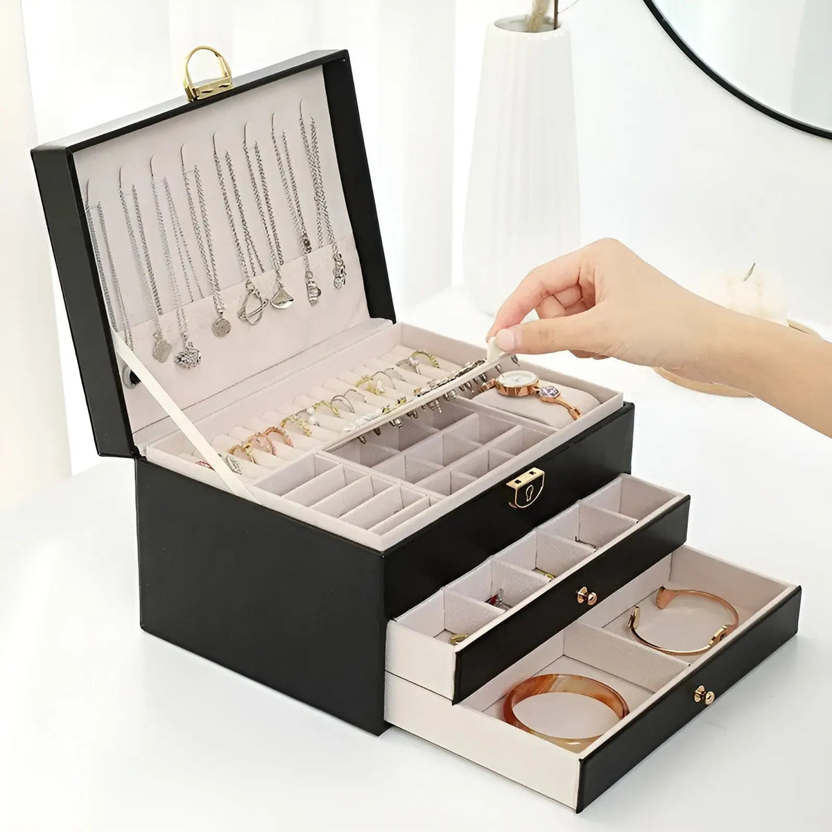 Multi-Layer PU Leather Jewellery Box Organiser