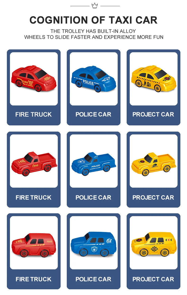 Multi-Level Fire Station Garage Playset with Fire Trucks and Road Signs for Kids