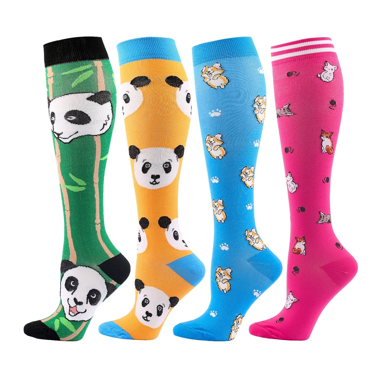 Multicolor Knee-High Graduated Compression Socks (4 Pairs)