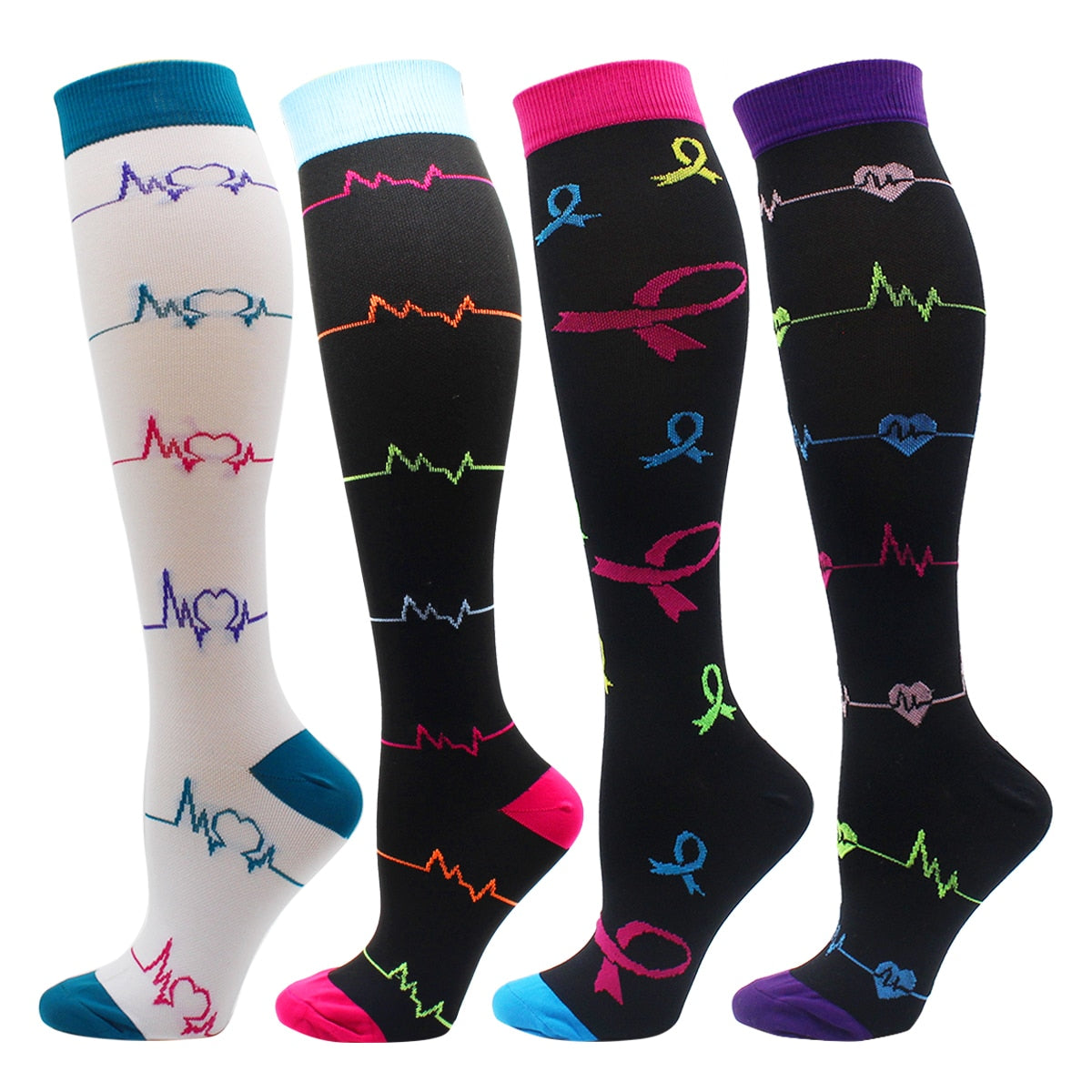 Multicolor Knee-High Graduated Compression Socks (4 Pairs)