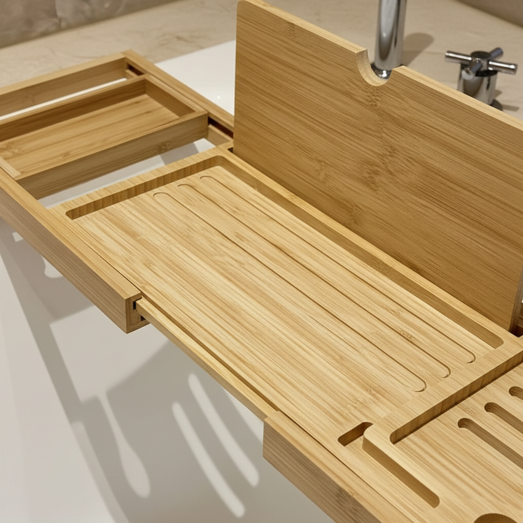 Multifunctional Bamboo Bathtub Caddy Shelf