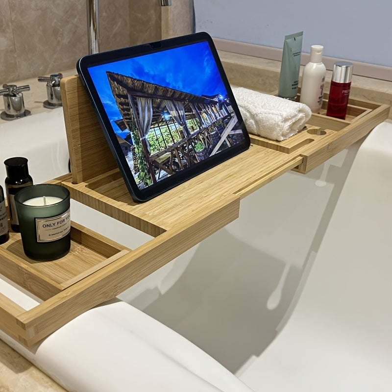 Multifunctional Bamboo Bathtub Caddy Shelf