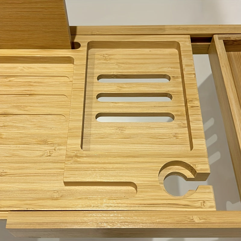 Multifunctional Bamboo Bathtub Caddy Shelf