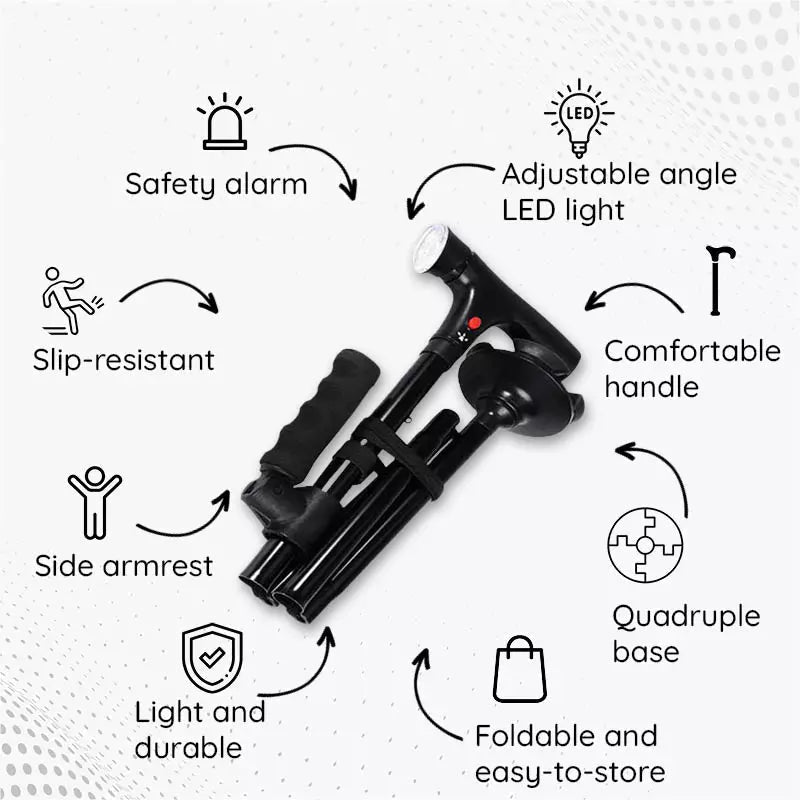 Multifunctional Folding LED Walking Cane